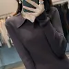 Camiseta básica de punto de manga larga de algodón puro para mujer, suéter corto de color liso con cuello polo, top de algodón a la moda estilo coreano