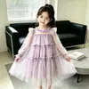 Vestido de Niña Estilo Coreano Nuevo Otoño Elegante Falda de Niña Vestido de Malla con Lazo Impresionante para Niña Pequeña