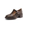 Zapatos de cuero de una sola capa con textura de piel de oveja tallada hueca estilo Mary Jane 2025, suela gruesa, tacón medio grueso, punta redonda para mujer