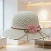 Sombrero de Paja Nuevo Estilo Primavera y Verano con Protección Solar para Mujer, Sombrero de Paja de Ala Ancha, Sombrero de Paja con Flores, Sombrero de Sol Plegable para Vacaciones en la Playa