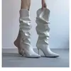 Botas plus size para outono/inverno com salto agulha franzido, novo estilo para pessoas baixinhas, botas longas de bico fino, botas de montaria, botas de cano alto com salto alto 2026