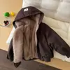 Jaqueta infantil reversível com forro de fleece, conjunto combinando pai e filho para outono e inverno, parka espessa com forro de pelo integrado
