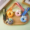 Llavero Creativo Lindo Gato Donut Muñeco Estéreo Cuerda para Teléfono Móvil Llavero de Goma Suave Colgante para Bolso Colgante