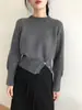 Nuevo Suéter de Punto Coreano Holgado de Cuello Redondo y Manga Larga para Otoño e Invierno, con Botones Decorativos en el Dobladillo, Suéter para Mujer, Moderno