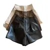Calças de Couro PU Spice Girls Cor Sólida Shorts Casuais Femininos 2024 Novos Cintura Alta Emagrecedoras Calças Boot para Outono e Inverno