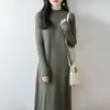 Vestido de punto de ochos 100% lana con cuello semi-alto, vestido suéter de punto para mujer, otoño e invierno, longitud media, ajustado, por encima de la rodilla