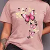 Camiseta de Algodón de Talla Europea Transfronteriza con Vibrante Estampado de Mariposa + Mangas Cortas de Primavera/Verano + Camiseta de Cuello Redondo