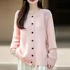 Cardigan de Tricô V-neck Mescla Lã Cashmere Inverno 2026 Manga Longa Quente Suéter de Lã Fleece Top