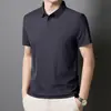 Polo de Seda de Hielo de Verano Sin Costuras Urbano de Negocios con Cuello Camisero para Hombre Camiseta Sencilla de Color Sólido Camisa de Aire Acondicionado para Papá Camisa de Empleado