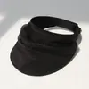 Sombrero de Sol Plegable de Organza Negro Plisado con Parte Superior Hueca para Mujer, Sombrero de Sol de Cinta para el Sol para Verano, Protección UV