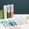 Set de Cubiertos Portátil Transfronterizo, Cuchillo, Tenedor, Cuchara, Palillos, Cubiertos Domésticos para Estudiantes, Caja de Almacenamiento para Cubiertos de Camping al Aire Libre