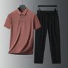 Conjunto de Camisa Polo Manga Curta Estilo Pai de Verão, Fino Casual Respirável Fresco Seda de Gelo Soltinho para Pessoas de Meia-Idade e Idosos