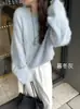 Novo Suéter de Lã Pelúcia Solto com Gola Redonda para Mulheres Outono/Inverno 2026 Suéter de Tricô de Manga Longa Espessado Estilo Retrô Preguiçoso