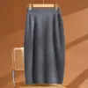 Saia Midi Tricô 100% Lã para Mulheres, Tamanho Pequeno, Saia Reta Bodycon, Branca, Outono/Inverno, Saia Emagrecedora