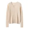 Nuevo estilo, suéter de punto de cachemira con cuello en V (corte tijera) para mujer, estilo coreano, adecuado para figuras petite, corte ajustado, y presenta una abertura y mangas largas, perfecto para otoño