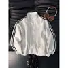 Sudadera con capucha de punto a rayas azul oscuro para hombre, otoño, estilo universitario, cuello alto, chaqueta deportiva, chaqueta retro americana para pareja