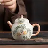 Bule de Cerâmica Pintado à Mão com Plantas e Flores Japonês Retrô Pequeno para uma Pessoa Ferramenta Doméstica para Preparo de Chá Gongfu Conjunto de Chá de Alto Valor