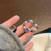 Anillo elástico de estilo coreano ins con forma de corazón cuadrado de circón y perla, diseño de nicho, para mujer, lujo ligero, anillo elegante y de alta gama