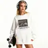 Moletom de Algodão Pesado para Casais, Corte Amplo, Gola Redonda, Pulôver sem Capuz, Versátil, Quente, Blusa Estampada para Outono e Inverno