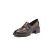 Sapatos Pequenos de Couro com Salto Grosso da Moda Feminino 2026 Primavera/Outono Novo Aumentar Altura Sapatos de Salto Único Slip-on Mocassins Britânicos Sapatos Femininos de Couro Macio