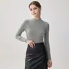 Camiseta básica de cuello semi-alto 100% cachemir puro sin costuras para mujer, cálida de punto ajustada para otoño e invierno