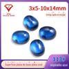 Anel de safira sintética oval em arco, pedra nua de cristal afiado azul liso de base plana 113# em forma de ovo, atacado de fábrica