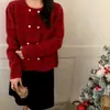 Nuevo Cardigan de Punto de Estilo Coreano de Moda con Diseño de Rayas Contrastantes, Cuello Redondo Holgado, Estilo Occidental de Doble Botonadura para Primavera y Otoño