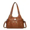 Bolsa de Cuero Lavado para Mujer de Exportación Nueva 2025 Bolso Tote de Alta Gama de un Solo Hombro Cruzada Gran Capacidad Bolsa para Madres