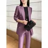 Conjunto de traje morado para mujer 2026 nuevo estilo primavera y otoño, elegante petite profesional formal, conjunto de dos piezas casual de blazer y pantalones
