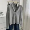 Cárdigan de Estilo Old Money con Cuello Alto y Doble Cremallera para Mujer, Suéter de Punto de Diseñador con Tachuelas y Patrón de Canalé, Abrigo Cálido para Primavera y Otoño