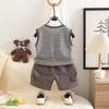 Traje de verano sin mangas para niño 2025 nuevo bebé chaleco a rayas de dos piezas ropa fina de verano para bebé