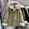 Jaqueta de Lã de Cordeiro Plush Algodão Grossa Quente Estilo Coreano Feminina Inverno Estilo Workwear Parka Solta Casual Versátil com Capuz