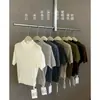 Tejido de punto de manga corta texturizado Mmc para mujer, nuevo estilo de otoño, estilo coreano, ajuste ceñido, camiseta básica de mohair con cuello medio alto