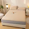 Lençol de Cama de Veludo de Leite Ajustável 100% Algodão Puro com Lã Adicionada e Espessado Algodão de Grau A Algodão Lavado Impermeável Conjunto de Três Peças Capa Protetora de Colchão