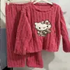 Pijama de Franela para Mujer, Estilo Otoño e Invierno, Forro Polar, Engrosado, Ropa de Casa Cálida, Adecuado para Usar Afuera, Conjunto de Manga Larga y Pantalón Largo Talla Grande para Mujer