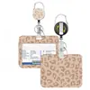 Porta credencial retráctil con estampado de leopardo transfronterizo, porta credencial de identificación con impresión UV horizontal, cordón de poliéster, en stock