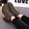 Otoño e Invierno Nuevas Botas Europeas y Americanas de Exportación Talla Grande 42 Cordones Delanteros Plataforma Suela Gruesa Botines Cortos Fabricante Listos para Enviar Negro Mujer