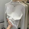 Camiseta base de mujer con cuello alto fruncido 2026 otoño e invierno elegante ajustada cálida de cuello medio alto capa interior top
