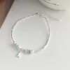 Pulsera de Plata de Ley 925 con Pez Pequeño, Perla Natural y Fragmento de Plata para Mujer, Diseño Sencillo Hecho a Mano, Joyería de Mano Dulce y Elegante B6088