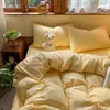 Conjunto de Cuatro Piezas de Gasa Plisada Color Sólido de Verano 2026 Nuevo Estilo Minimalista Funda de Edredón para Dormitorio de Estudiante Juego de Cama de Tres Piezas