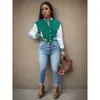 Chaqueta Deportiva de Otoño Transfronteriza Europea y Americana para Mujer, Bloques de Color, de un Solo Botón, con Letras, Chaqueta tipo Béisbol