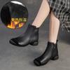 Jiezu 2025 Inverno Novo Couro Genuíno Camada Superior Forro de Lã Quente Estilo Retrô Sapatos de Algodão Femininos Roupa de Trabalho Zíper Lateral Botas Curtas