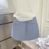 Conjunto Saia Versátil de Verão Fresco Azul Claro Listrado Estilo Coreano Saia Lápis