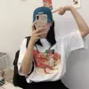 Camiseta de Manga Corta con Estampado de Dibujos Animados Retro Americano para Mujer Verano 2025 Algodón Puro Holgada Estilo Perezoso Versátil Top Camiseta