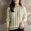 26 Suéter de Tricô Gola Redonda 100% Algodão Outono/Inverno para Mulheres, Tricô Trançado Vintage, Malha Grossa de Sete Fios, Top Suéter Quente para Usar por Baixo