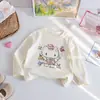 Conjunto Informal de Otoño para Niñas Camiseta de Manga Larga con Estampado de Dibujos Animados Lindo Pantalones Informales de Color Sólido con Adorno de Encaje Conjunto de Dos Piezas