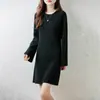 Falda de Punto de Lana 100% Reductora de Edad para Mujer Cuello Redondo Otoño e Invierno Cómoda y Cálida Falda Suéter de Cachemir con Mangas de Campana