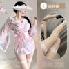 Lingerie Quente Laranja Cardigã Sexy Japonês Conjunto de Três Peças Chiffon Bordado Kimono Uniforme Quente Traje Feminino para Cabelo