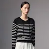 Suéter de lana fina a rayas, delgado, para mujer, de alto número, suave y liso, colores contrastantes, texturizado, para primavera y otoño, corte ajustado, de manga larga, top base para el trabajo