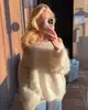 Suéter de Color Sólido Holgado Transfronterizo Europeo y Americano para Mujer, Pulóver Casual de Manga Larga con un Hombro al Descubierto para el Trabajo, Estilo Ins